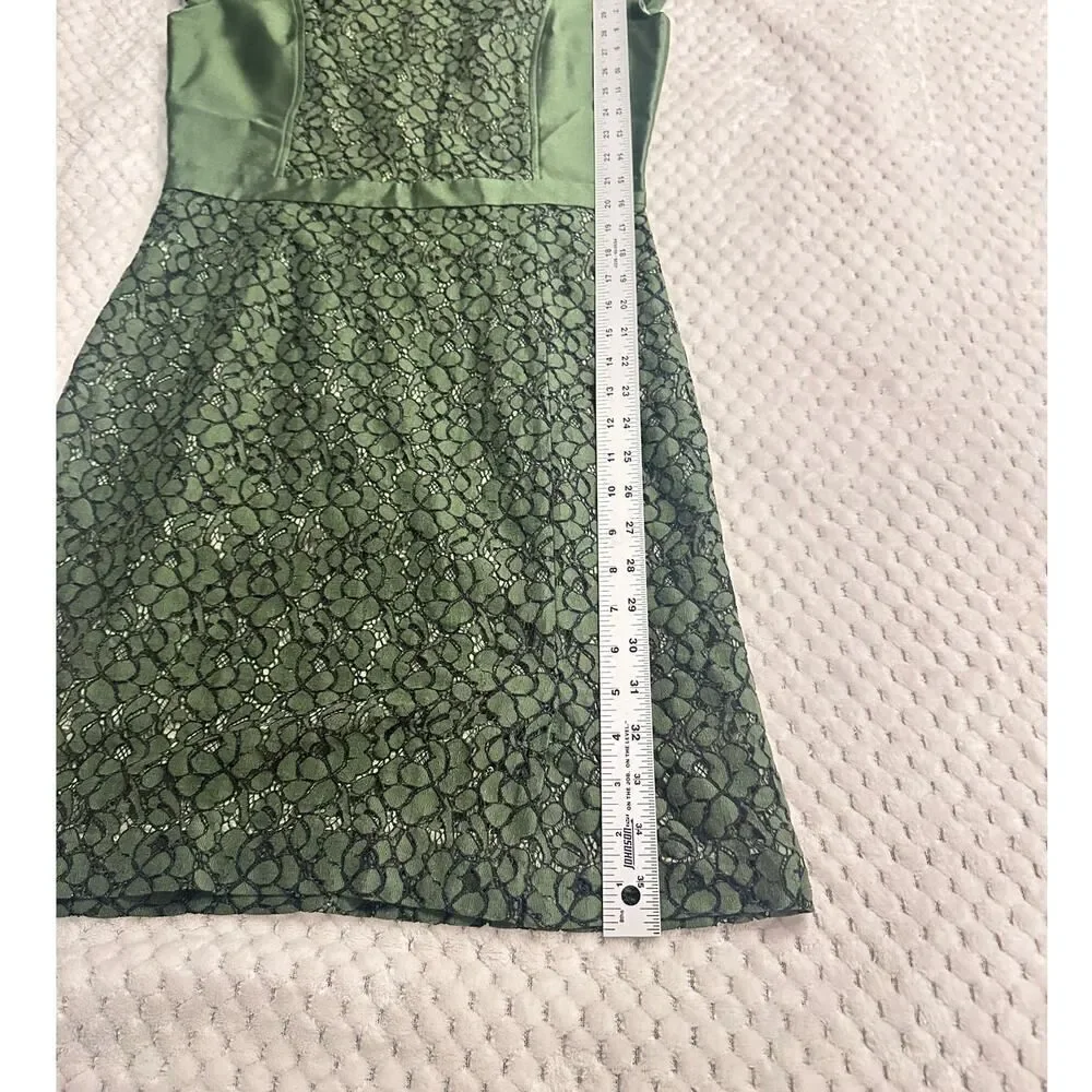 Tory Burch Mariana Sheath Dress Women's 6 Green Wool Silk Satin Lace Accent